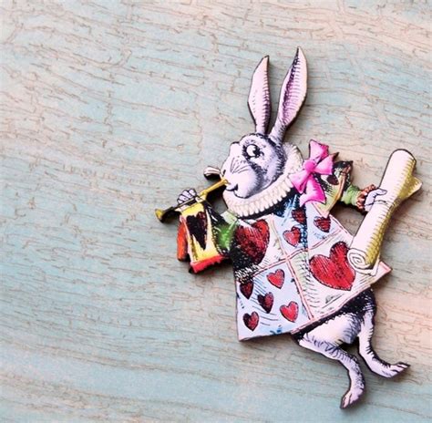 Vintage Alice In Wonderland White Rabbit Image Brooch Pin