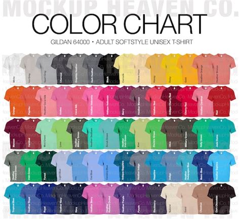 Gildan 64000 G640 Color Chart 2 Files 70 Colors T Shirt Mockup Etsy