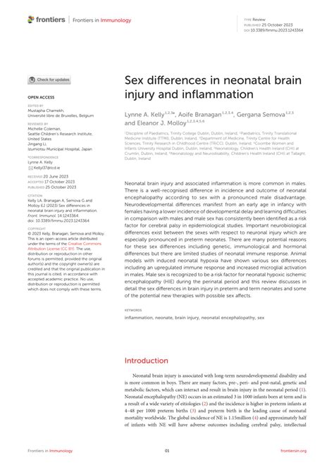 Pdf Sex Differences In Neonatal Brain Injury And Inflammation