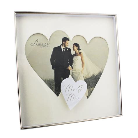 Amore Silverplated Wedding Box Frame With Twin Hearts Mr And Mrs The