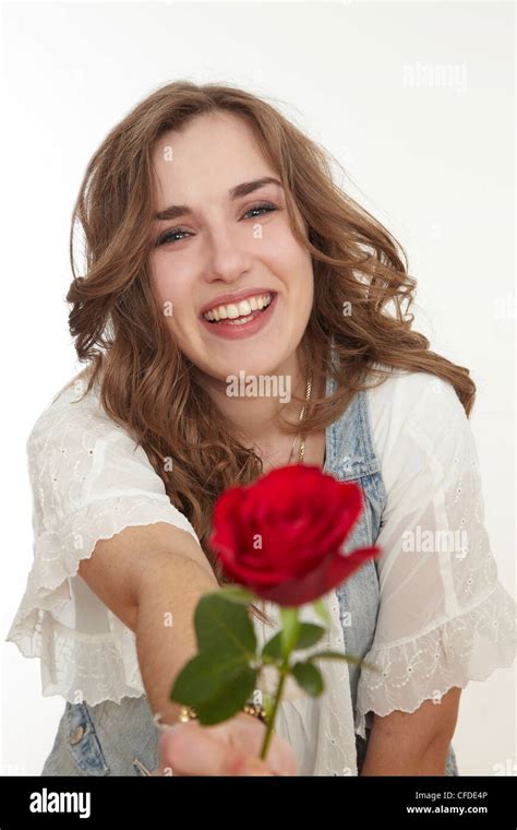 Girl With Rose Stock Photo Alamy