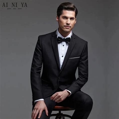 New Style Men Wedding Suits Black One Button Two Piece Suit Two Pockets Men Suits Fashion Slim
