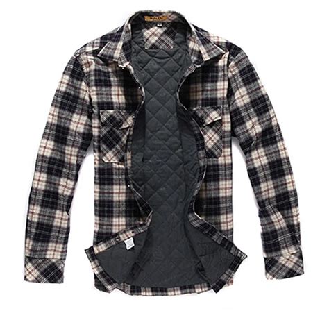 Mens Quilted Flannel Shirts Checked Long Sleeve Winter Plaid Lined