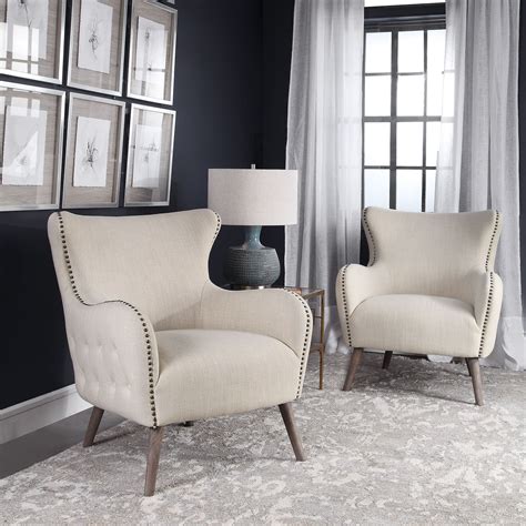 Donya Transitional Cream Linen Wingback Accent Chair In 2020 Arm