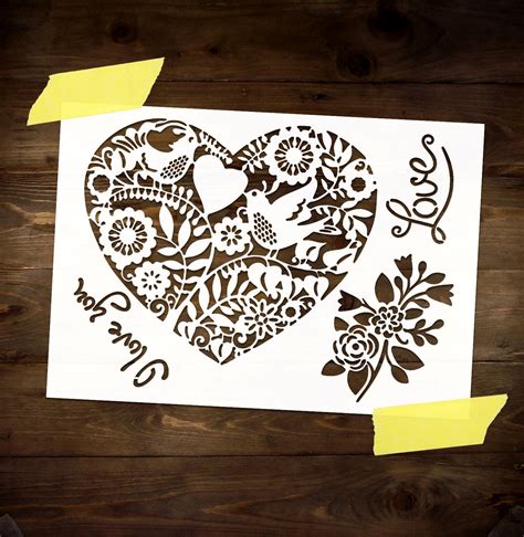 I Love You Stencil Reusable Diy Craft Mylar Heart Stencil Home Etsy