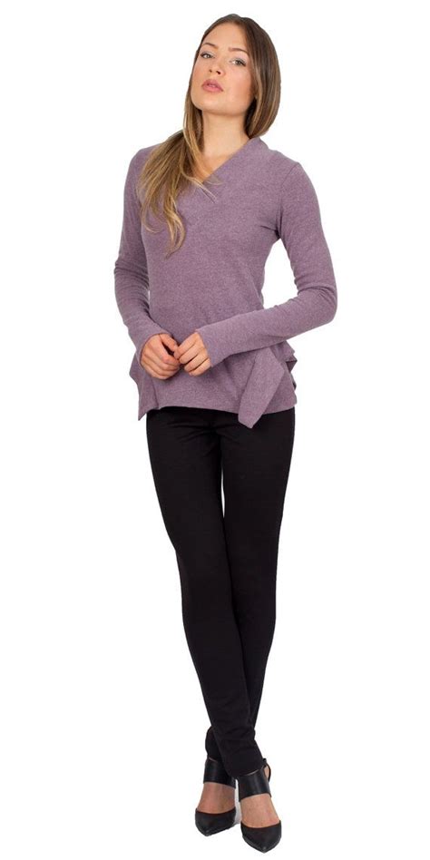 Purple Sweater Flared Sweater V Neck Sweater Feminine Hip Details
