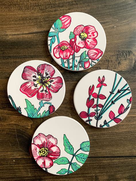 Wildflower Coasters Floral Coasters Flower Wildflower Etsy Canada