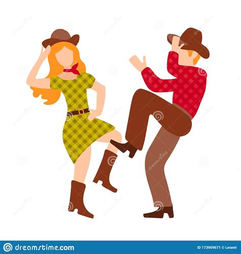 Vector Illustration With Cowboy And Cowgirl Dancing Country Western