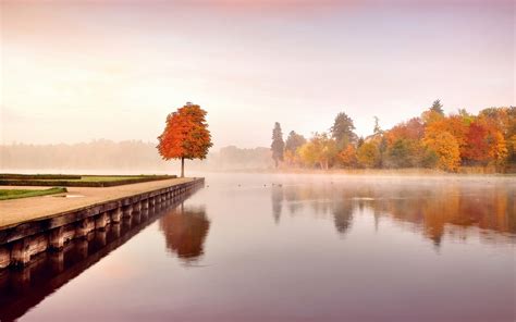 2840197 Nature Landscape Fall Trees Water Calm Reflection Pier