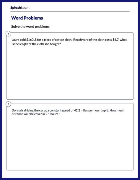 Multiplication And Division Word Problems Worksheets For 5th Graders