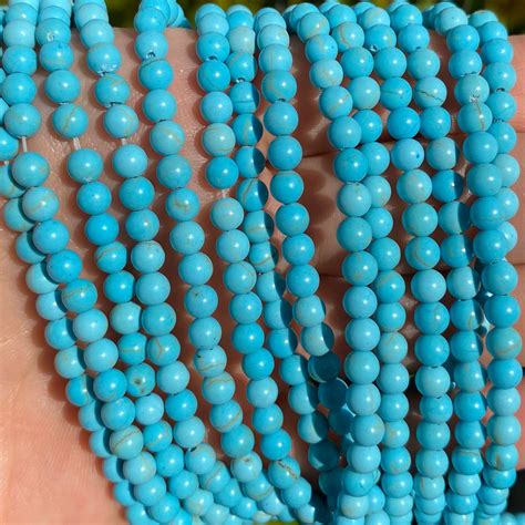 Blue Turquoise Beads Round Natural Gemstone Loose Beads Sold By