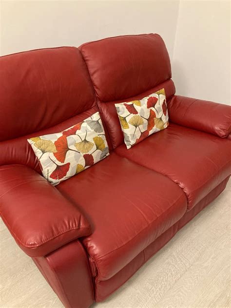 Red Leather 2 Seater Electric Recliner Sofa Plus One Recliner Chair