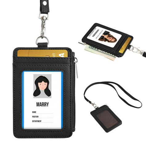 Leather Id Card Holder Lanyard Case Tsv 2 Sided Vertical Pu Leather Id