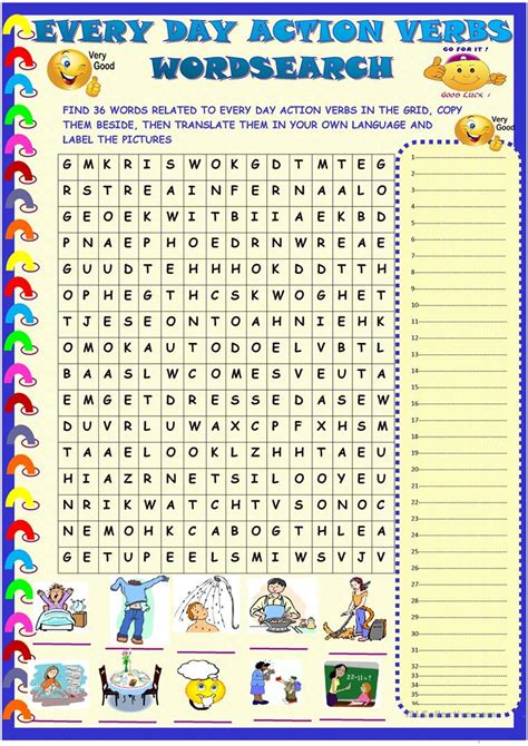 Every Day Action Verbs Wordsearch English Esl
