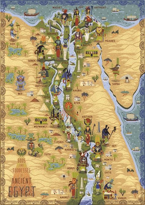 Illustrated Map Gods And Goddesses Of Ancient Egypt A3 Art Print