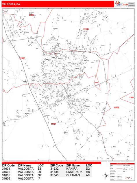 Valdosta Georgia Zip Code Wall Map Red Line Style By Marketmaps