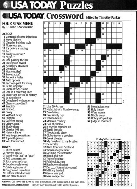 Printable Crossword Puzzle Usa Today Printable Crossword Puzzles