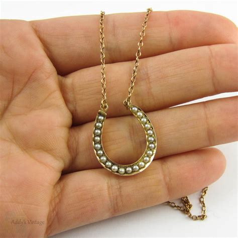Antique Seed Pearl Horseshoe Necklace Victorian Pearl Lucky Pendant