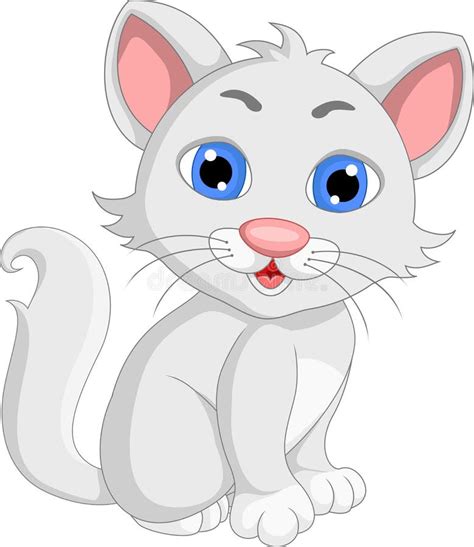 Cute White Cat Cartoon Expression Stock Illustration Illustration Of