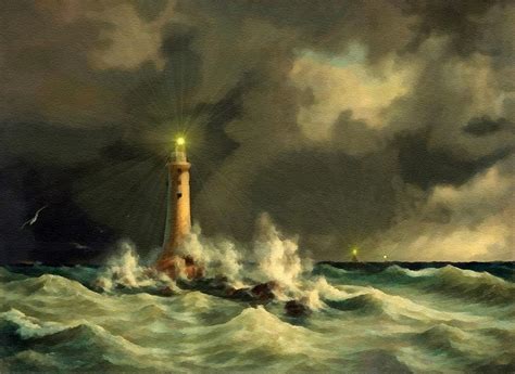 Lighthouse Weathering A Storm After The Original Painting By Anton