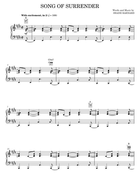 Song Of Surrender Sheet Music For Piano Vocals Music Notes