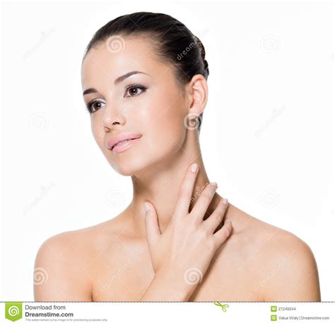 Beautiful Woman Cares Of Neck Stock Photo Image Of