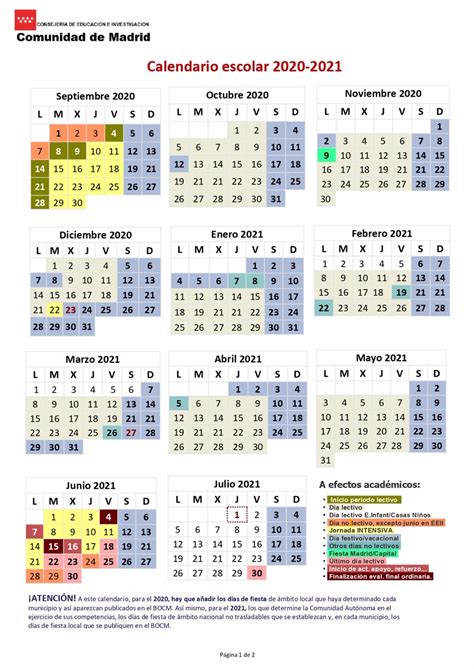 En los próximos días estarán disponibles los formatos gráficos del calendario nota. Calendario Escolar 2020-2021 - Colegio Liceo Sorolla