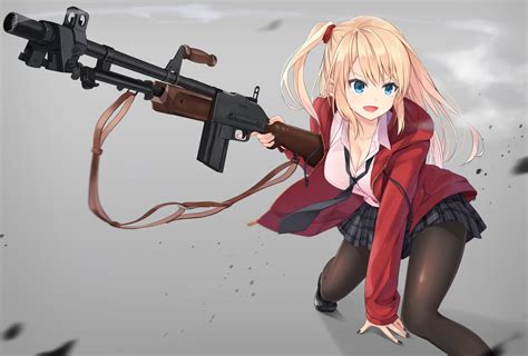 Fondos De Pantalla Ilustraci N Pistola Rubia Pelo Largo Anime Chicas Anime Ojos Azules
