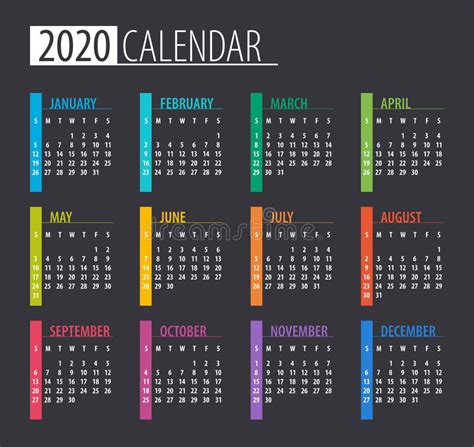 2020 Calendar Illustration Template Stock Illustration