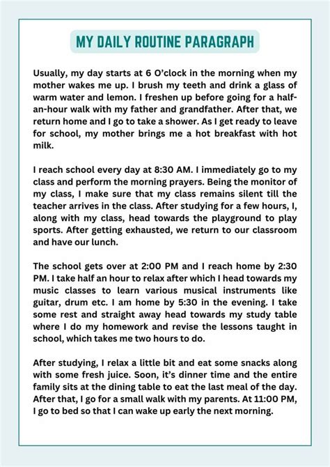 My Daily Routine Paragraph In Englishmy Daily Routine Essay