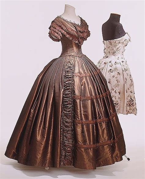 The Hoopskirt Society — 1845 1850 Ball Gown Dark Brown Silk Taffeta