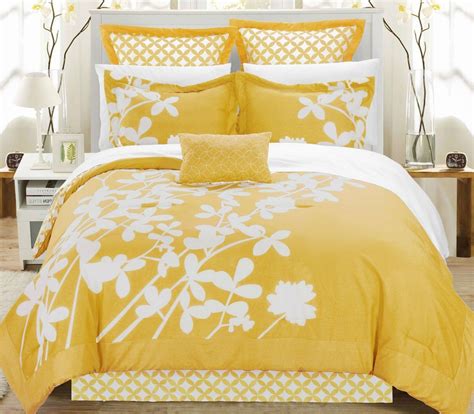 Queen Size Yellow Piece Floral Bed In A Bag Comforter Set Yellow