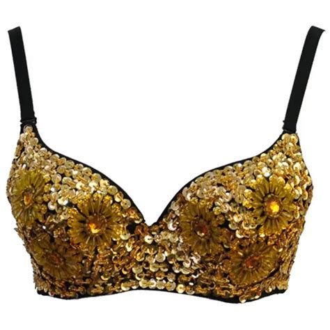 Luxury Sexy Women S Gold Beaded Sequins Push Up Bra Punk Bralet Party Clubwear Dance