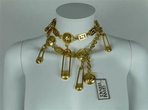 Gianni Versace Iconic Gold Toned Medusa And Safety Pin Beltnecklace At