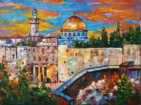 Israel Golden Dome Painting Canvas Israel Sunset Sky Landscape Western