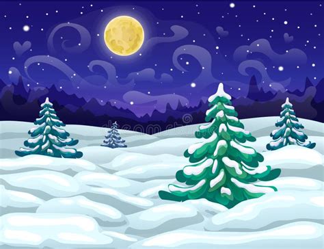 Cartoon Full Moon On Dark Starry Night Sky Starry And Moon Night