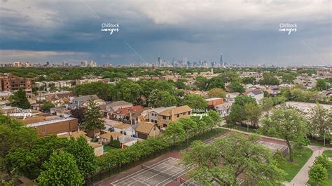 Aerial Drone View St Bens North Center Neighborhood In Chicago