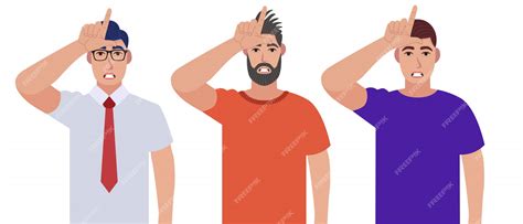 Premium Vector Men Showing Loser Sign On Forehead With Fingers