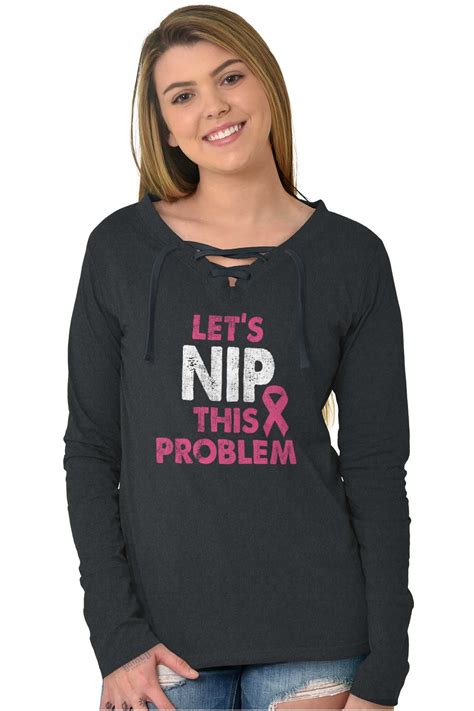 nip this problem breast cancer awareness bca womens long sleeve laceup t shirt ebay