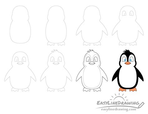 How To Draw A Penguin Step By Step Easylinedrawing Penguin Drawing