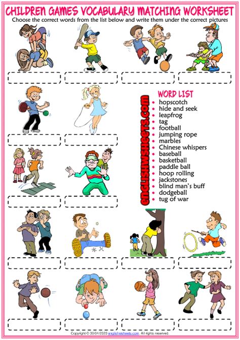 Children Games Esl Vocabulary Matching Exercise Worksheet