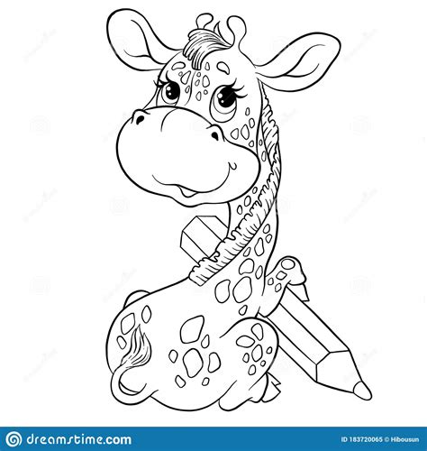 Cute Cartoon Character Giraffe Coloring Book Giraffe With