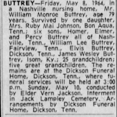 Obituary For William Monroe Buttrey Newspapers