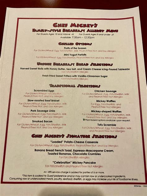 Chef Mickey's Allergy-Friendly Breakfast Menu — Gluten Free & Dairy
