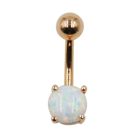 1pc Surgical Steel Rose Gold Prong Setting Opal Stone Belly Button