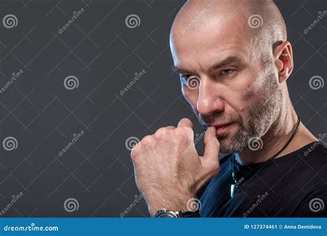 Bald Brutal Serious Man Stock Image Image Of Fashion 127374461