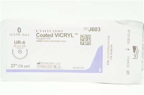 Ethicon J603 0 Coated Vicryl Polyglactin Stre Ur 6 26mm 58c Taperpoin