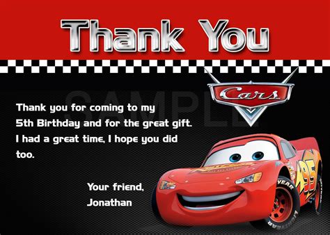 Disney Cars Personalized Thank You Cards U By Pinkskyprintables