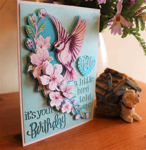 Unique Handmade Birthday Card 3d Decoupage Bird And Cherry Blossom