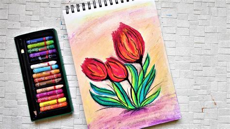 Oil Pastel Drawing Flower Tulip Painting Tutorial For Beginners Youtube
